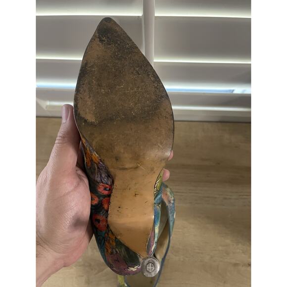 VTG Town Fair 1950s 1960s Pumps High Heels Stilettos Sz 7 Floral Printed - Picture 11 of 13